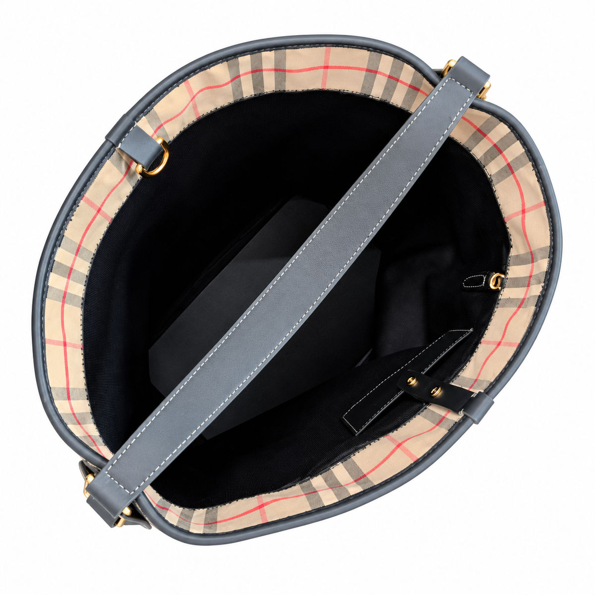Burberry Heritage Check Bucket Bag with Black Trim