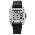 Cartier Santos de Cartier Large — Steel, Full Iced-Out Diamonds, Pavé Dial, Roman Numerals & Black Alligator Strap, Automatic