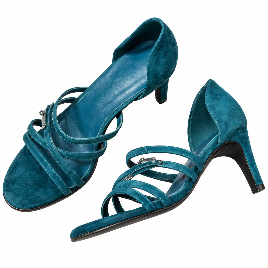 Hermès Teal Cross-Strap Heeled Sandals