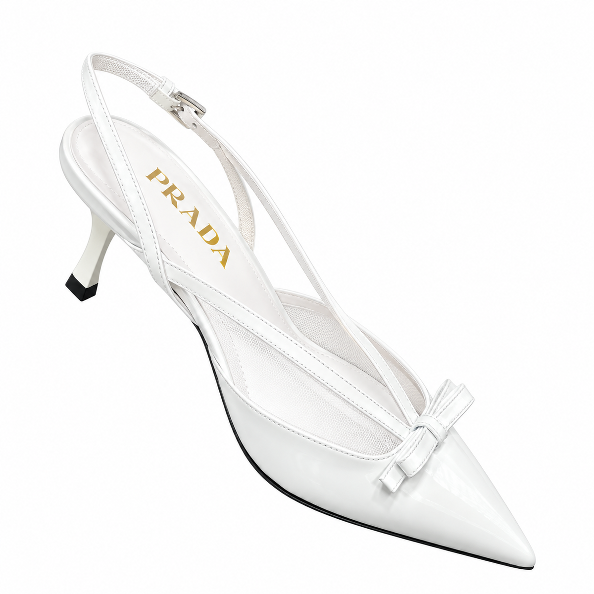 Prada White Bow Pointed-Toe Slingback Pumps