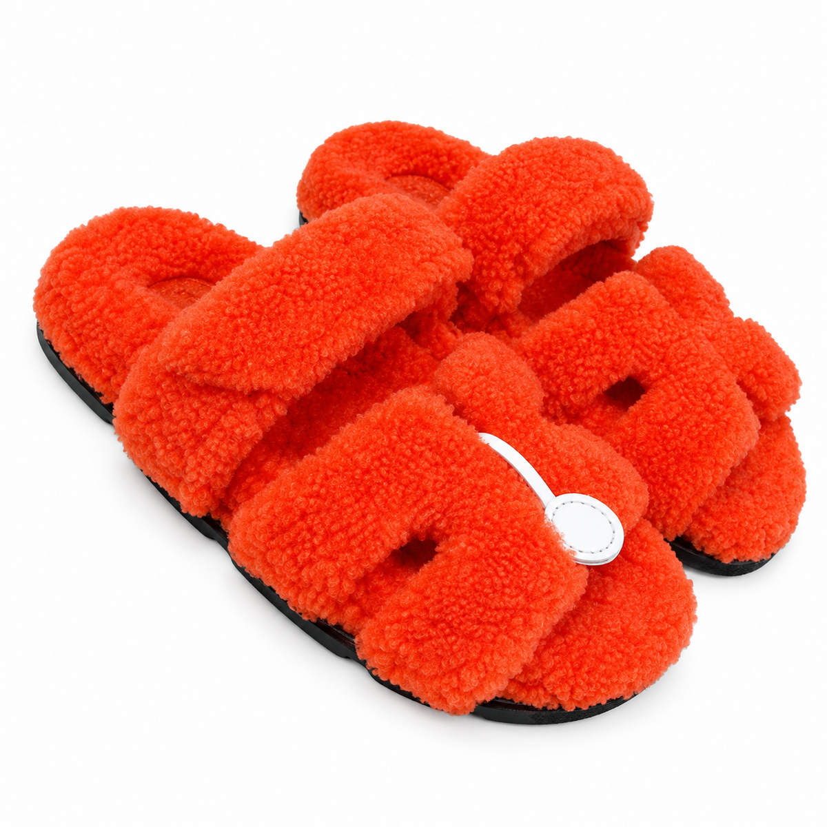 Hermès Orange Textured H-Strap Slides