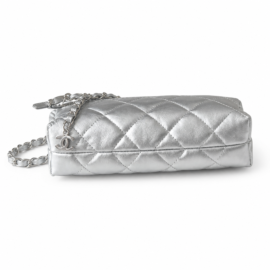 Chanel Metallic Silver CC Hobo Bag