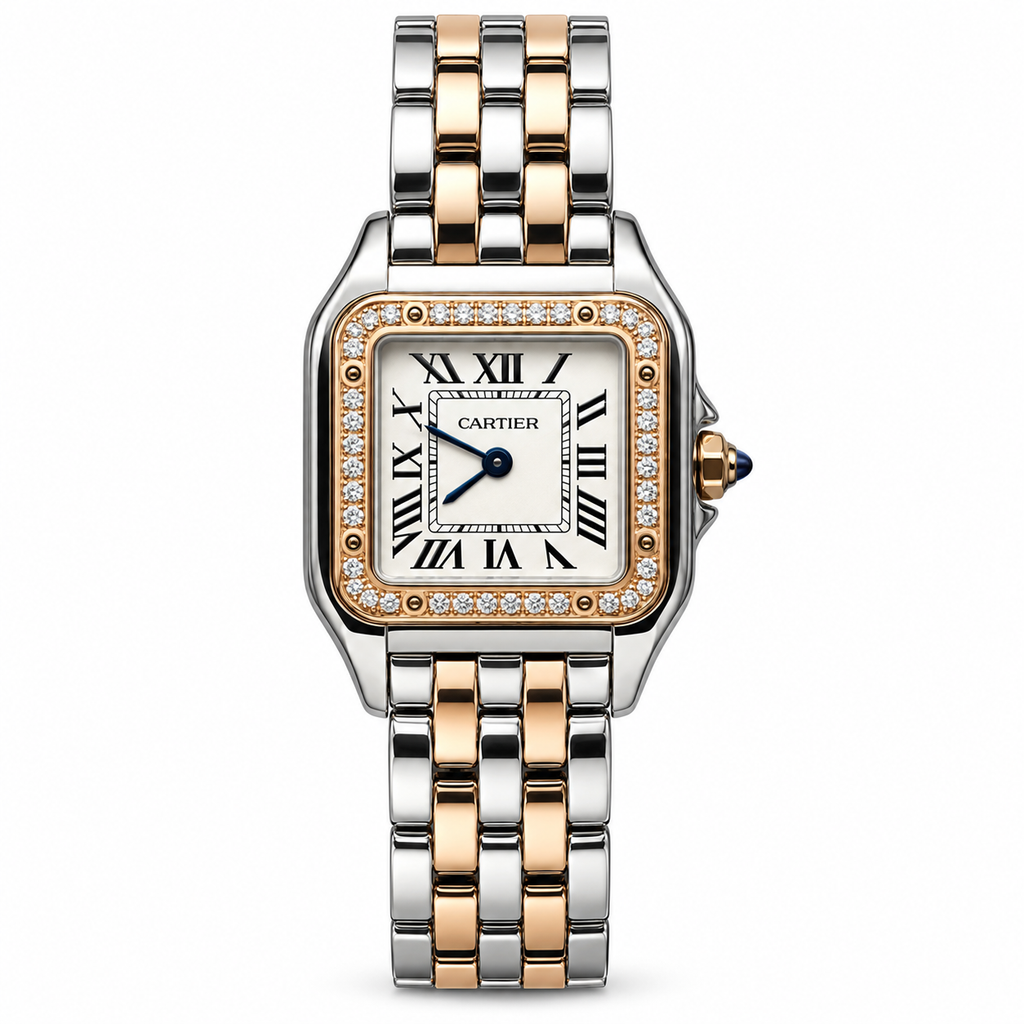 Cartier Panthère Two-Tone 18K Rose Gold Steel Diamond Bezel Luxury Watch Swiss Made Women
