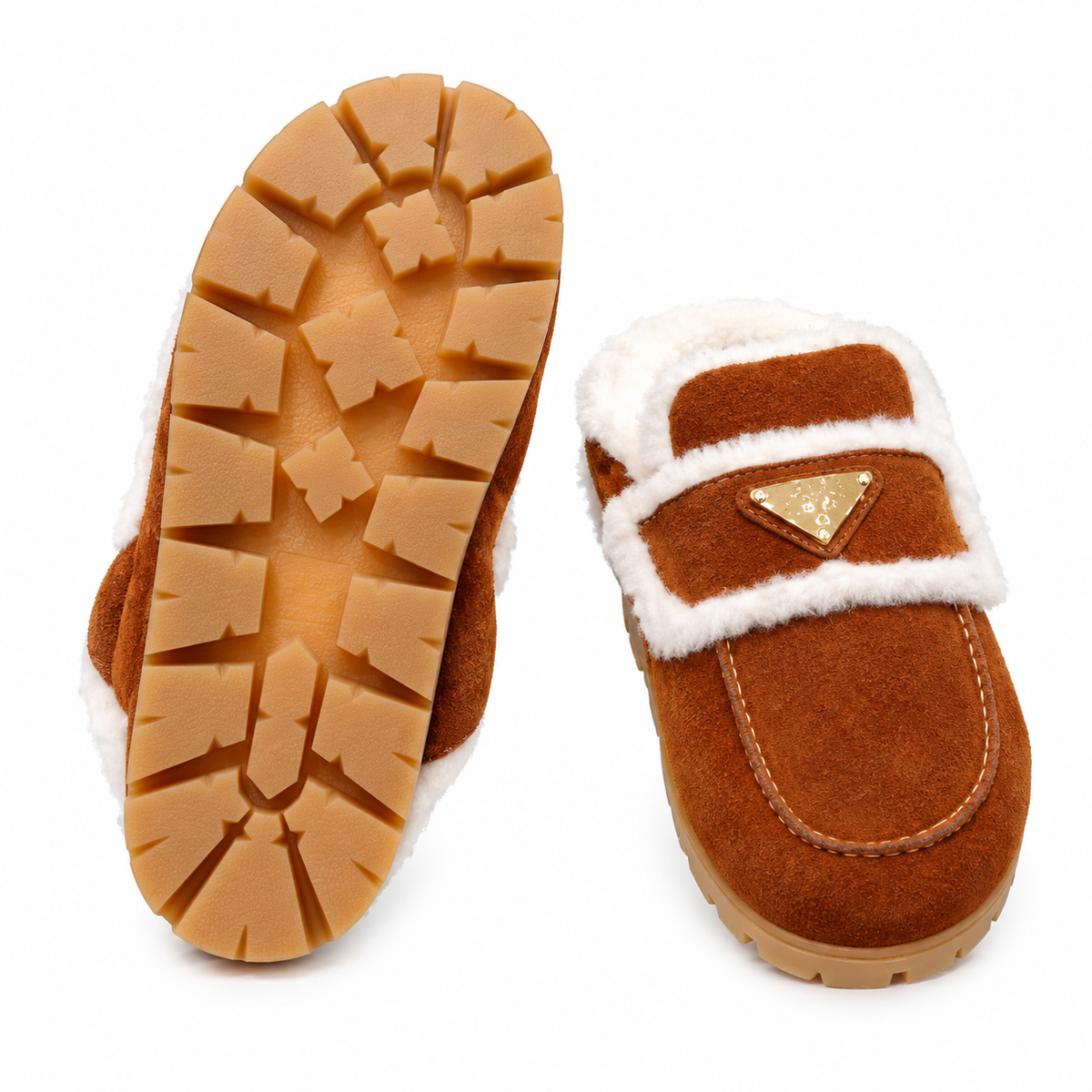 Prada Rust Brown Plush-Trim Loafer Mules