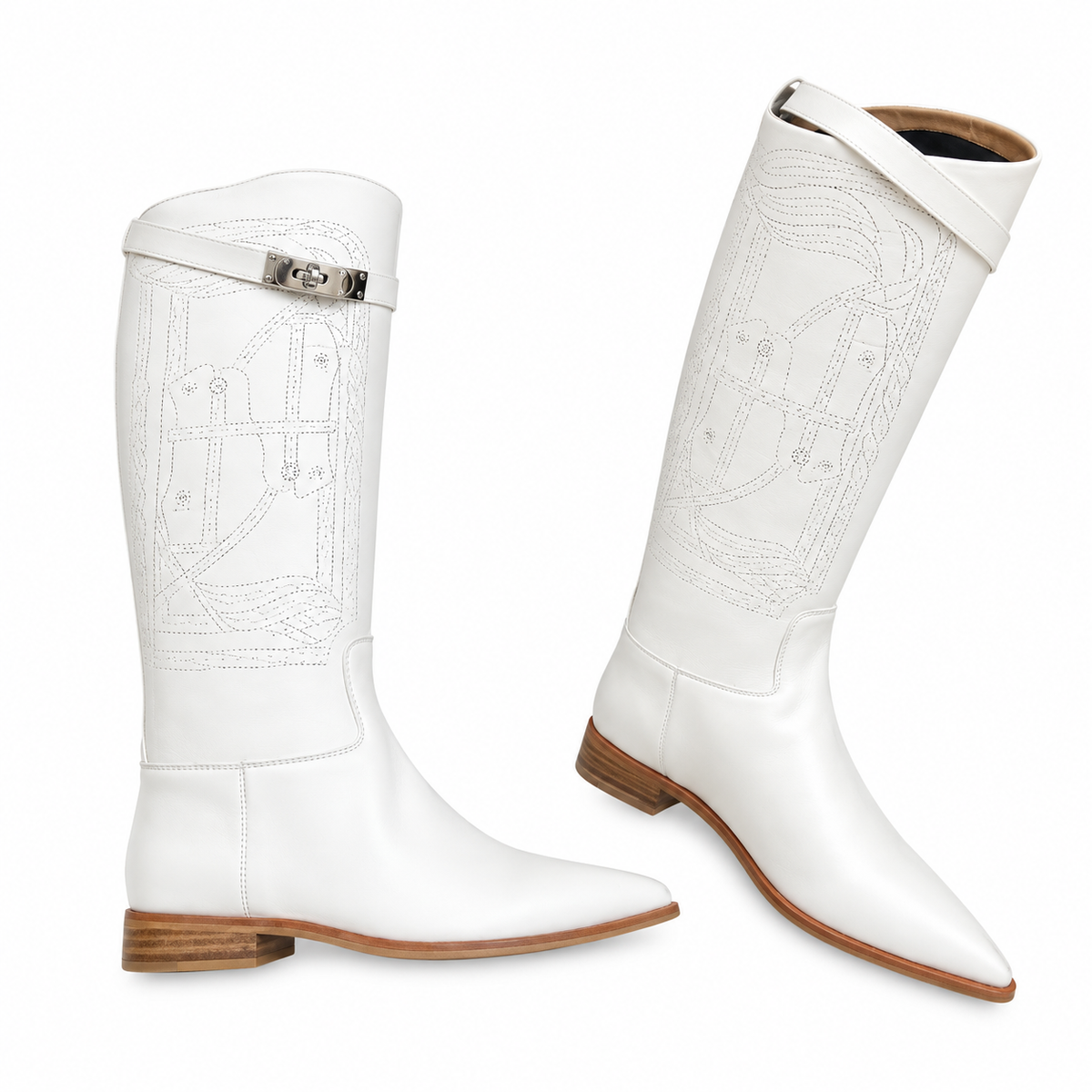 Hermès Ivory Tall Boots with Perforated Detailing