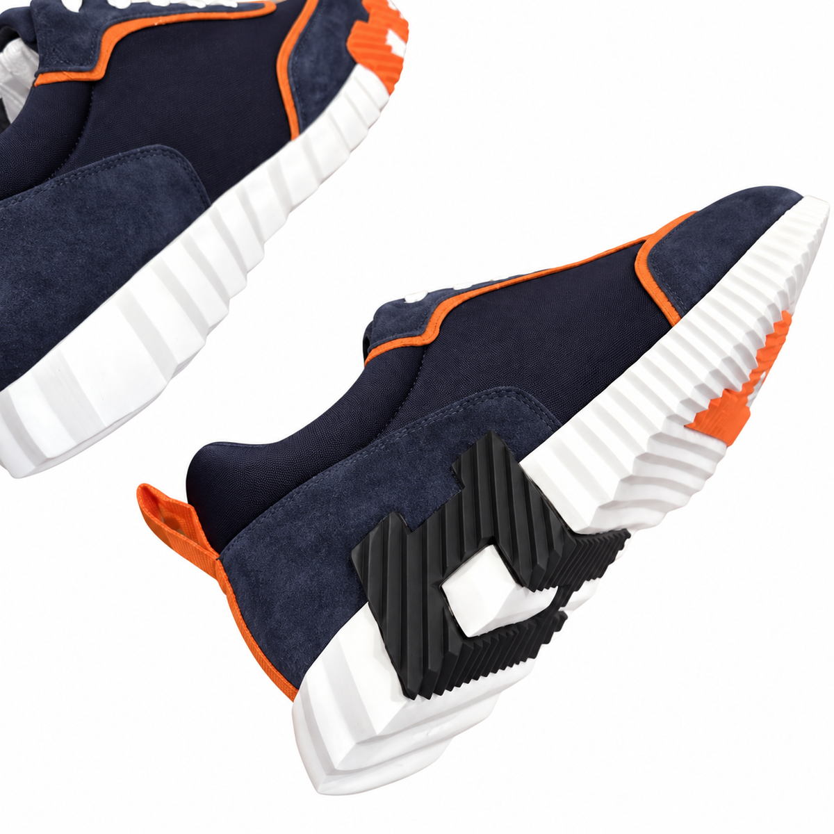 Hermès Navy and Orange Low-Top Sneakers