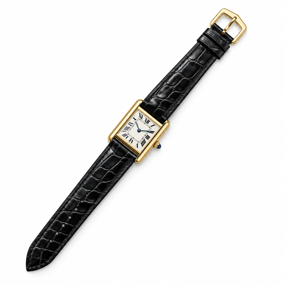 Cartier Tank Must Small Yellow Gold PVD White Dial Black Alligator Strap Watch