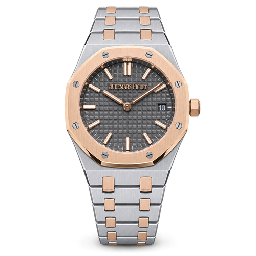Audemars Piguet Royal Oak Two-Tone Stainless Steel Rose Gold Bezel Grey Grande Tapisserie Dial Two-Tone Integrated Bracelet