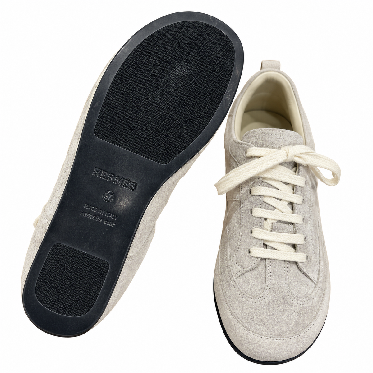 Hermès Beige Low-Top Sneakers with Cream Laces