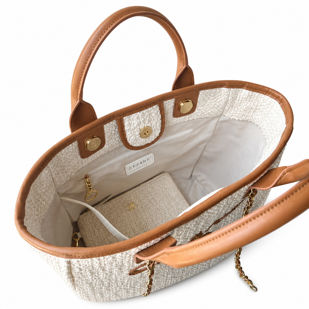 Chanel Deauville Tweed Tote 33cm Ivory Brown