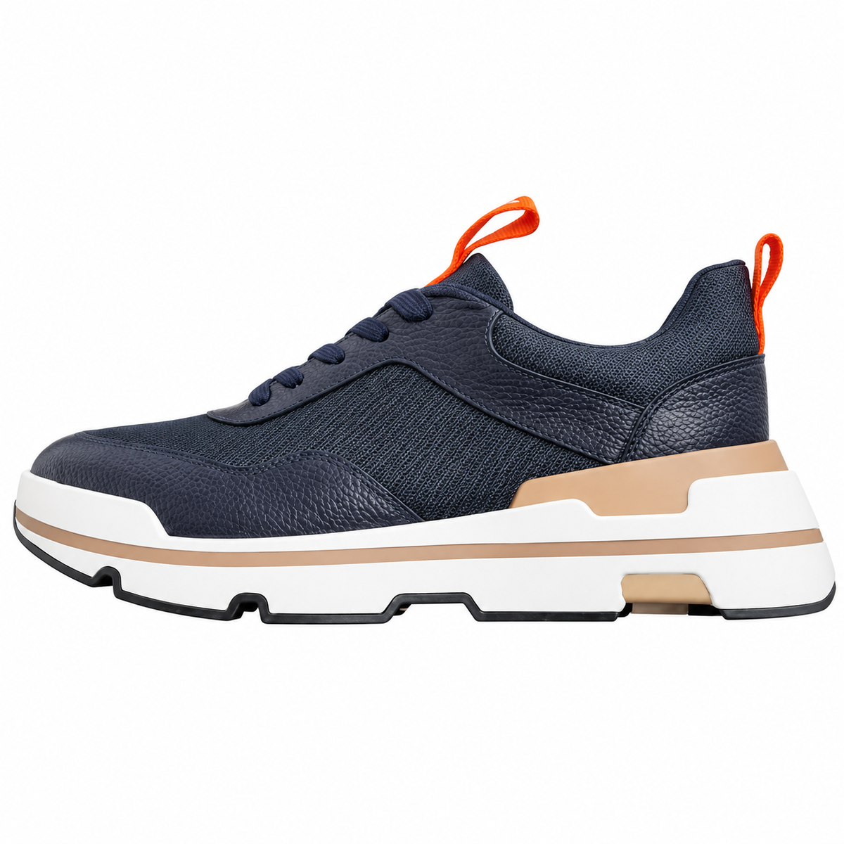 Hermès Navy Mesh Sneakers with Orange Accents