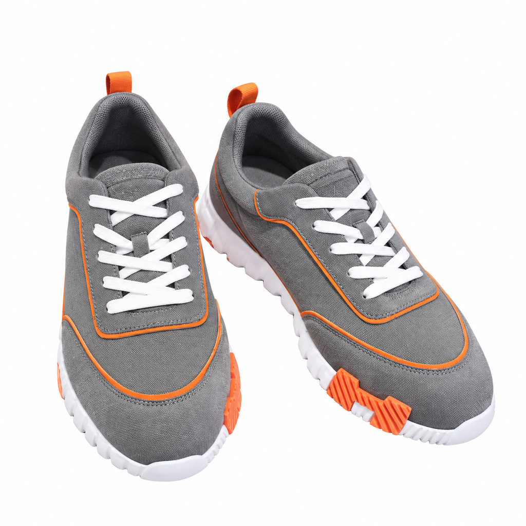 Hermès Grey and Orange Low-Top Sneakers