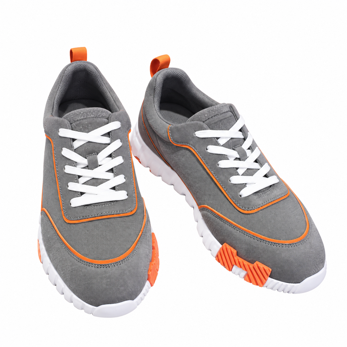 Hermès Grey and Orange Low-Top Sneakers