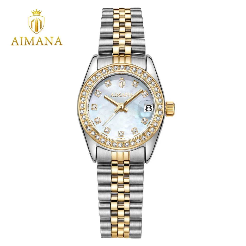 Aimana — Two-Tone Steel & Gold, Diamond Bezel, White MOP Dial & Jubilee Bracelet, Women