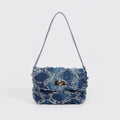 Frayed Denim Quilted Flap Shoulder Bag