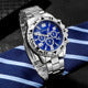 Men's Chronograph – Silver Steel Blue Dial Business Watch