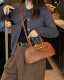 Dark Chocolate Pebbled Leather Mini Bowling Bag with Equestrian Hook